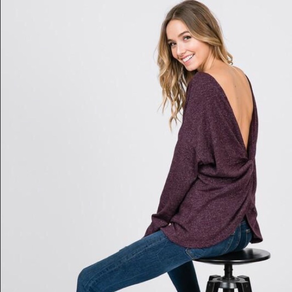 Open Back Metallic Purple Sweater